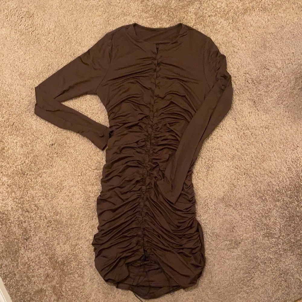 CHOCOLATE LONG SLEEVE RUCHED FULLY LACE UP FRONT